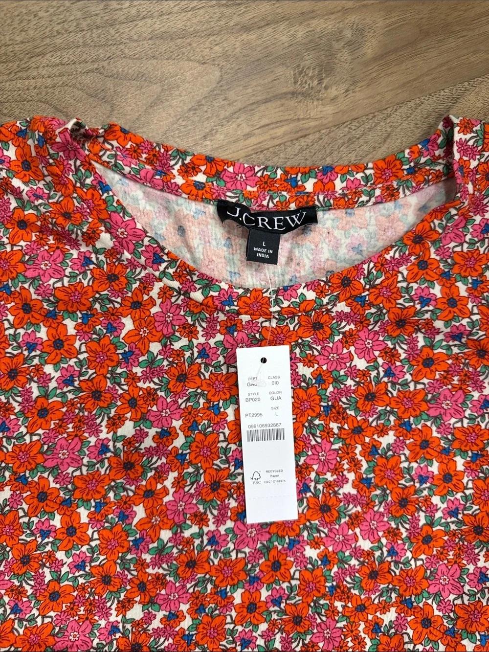 J. Crew Floral Long-Sleeve Tee in Orange and Pink